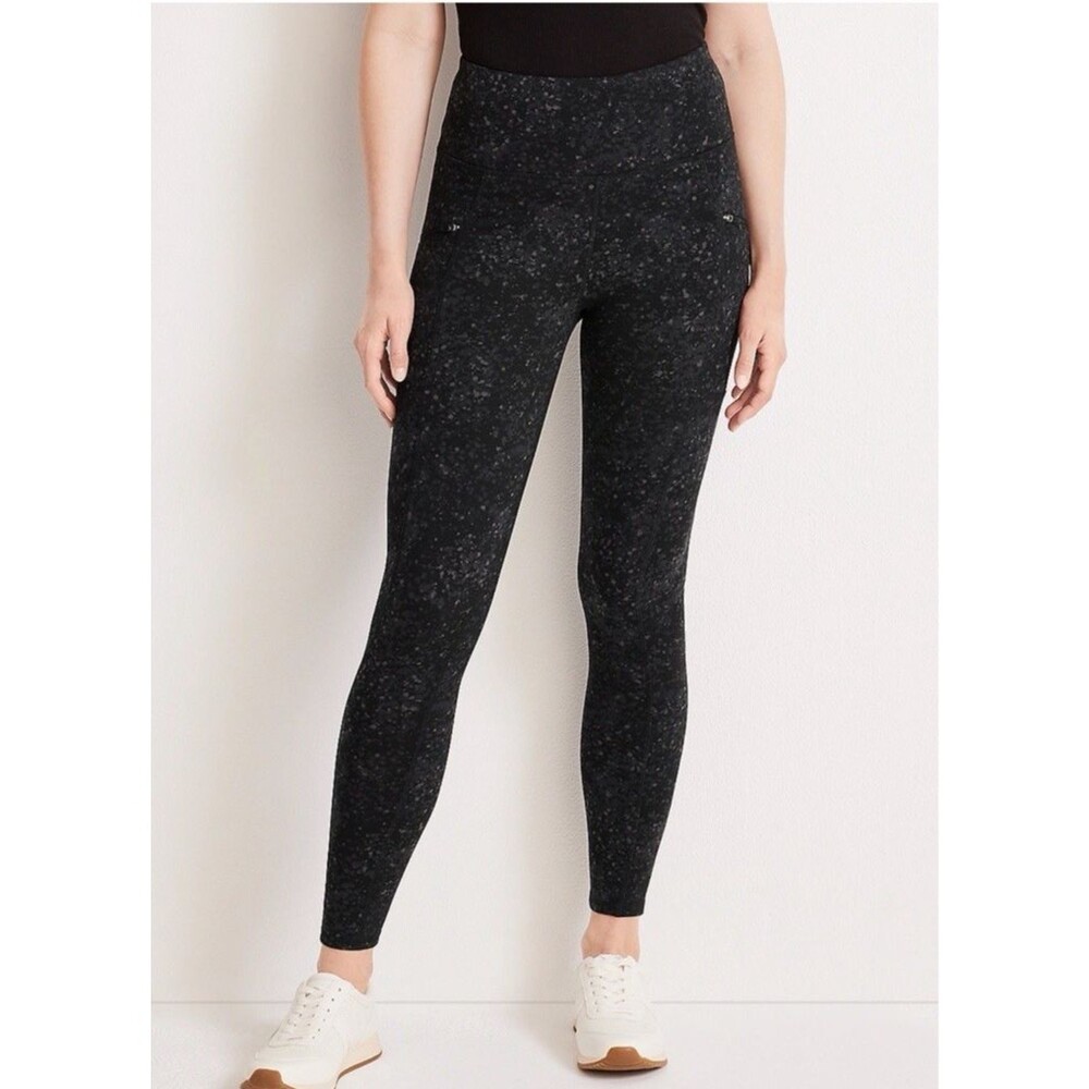 Maurices Lux Leggings Women’s L Super High Rise Black Gray Print Stretch Pocket